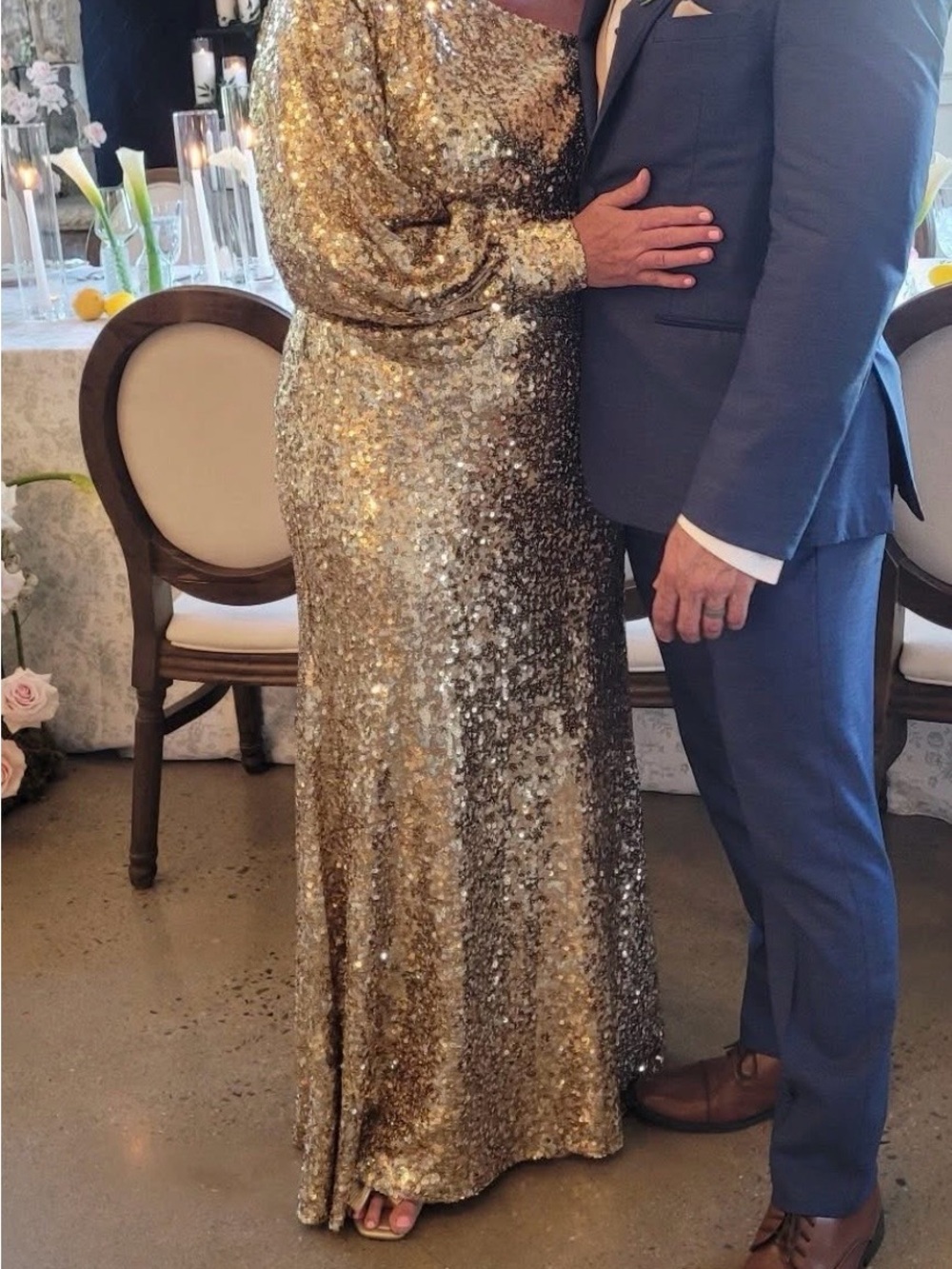 Mac Duggal Gold One-Shoulder Sequin Trumpet Gown - Picture 7 of 7